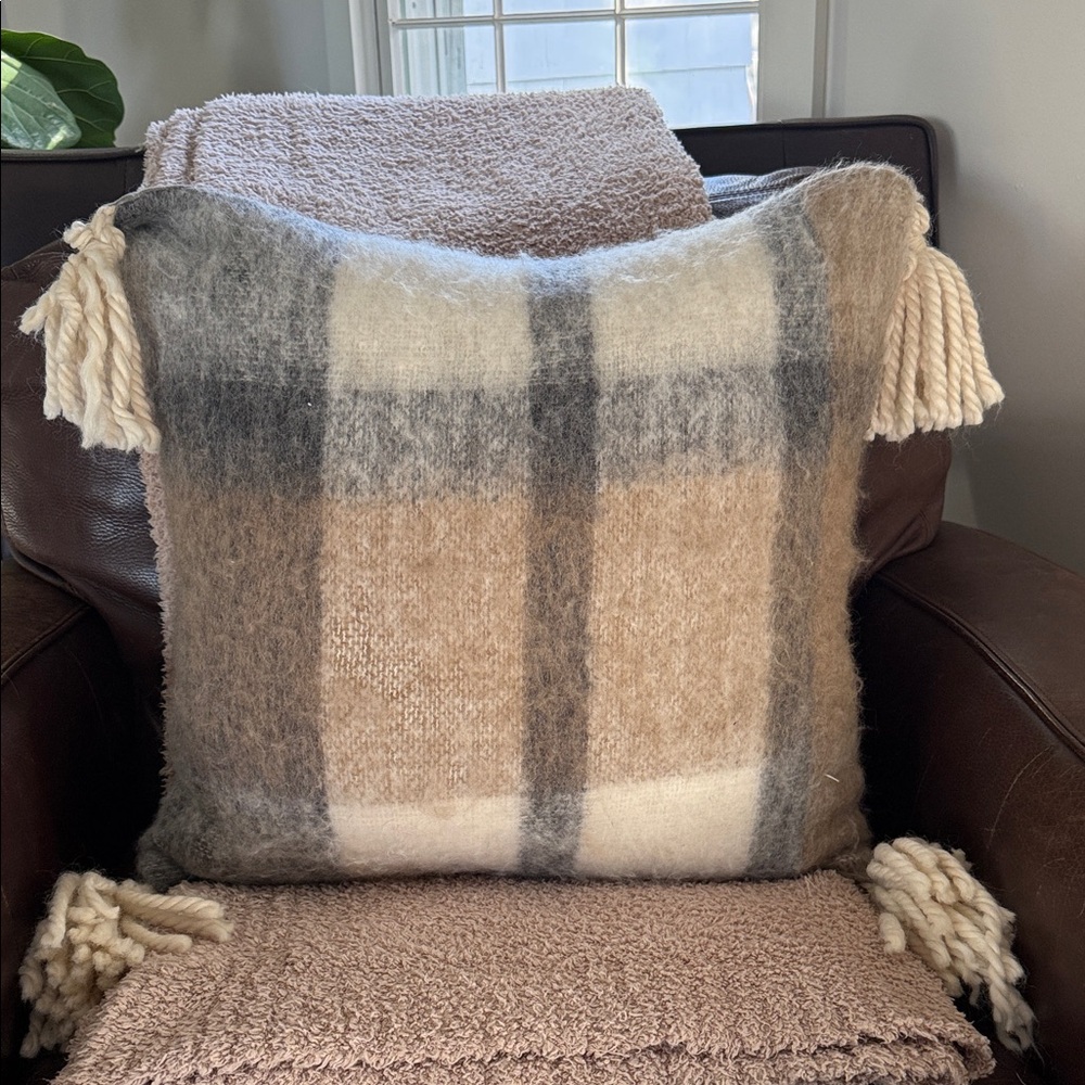 Pottery Barn Plaid Throw Pillow cover with Tassels…set of three.